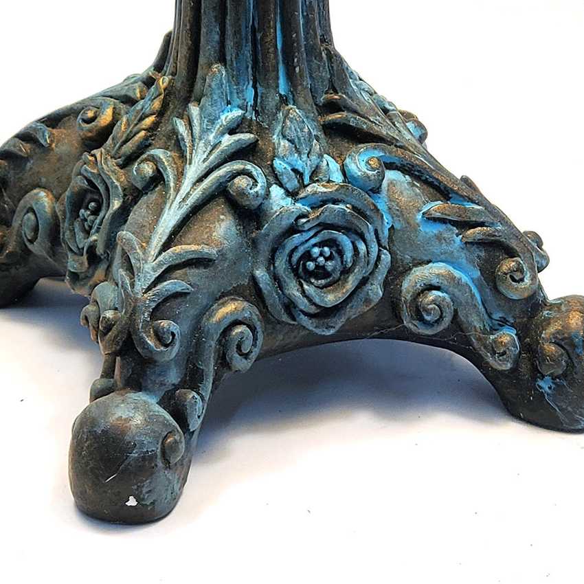Vintage Style Ornate Faux Brass Resin Rose Lamp with Teal Patina Accents