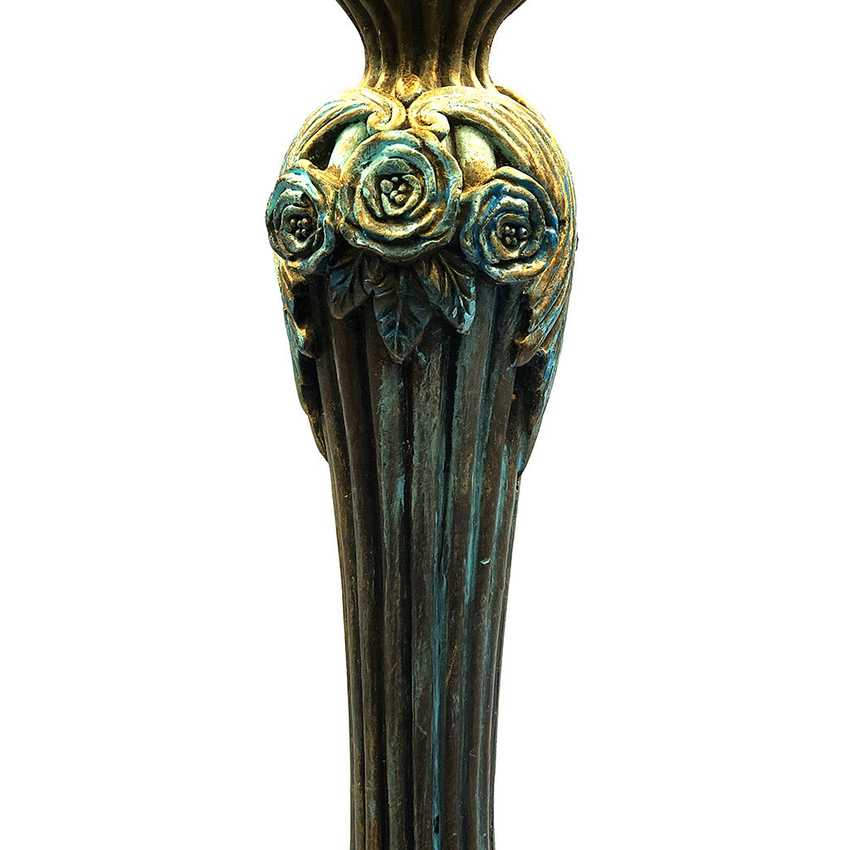 Vintage Style Ornate Faux Brass Resin Rose Lamp with Teal Patina Accents