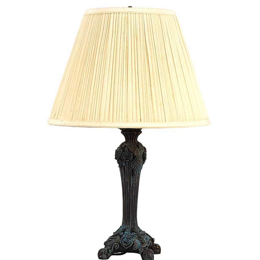 Vintage Style Ornate Faux Brass Resin Rose Lamp with Teal Patina Accents
