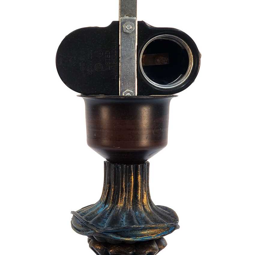 Vintage Style Ornate Faux Brass Resin Rose Lamp with Teal Patina Accents
