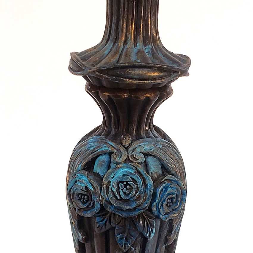 Vintage Style Ornate Faux Brass Resin Rose Lamp with Teal Patina Accents