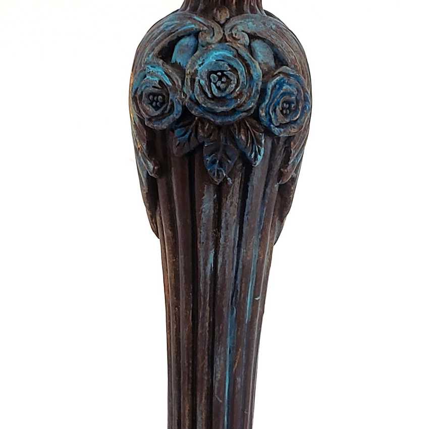 Vintage Style Ornate Faux Brass Resin Rose Lamp with Teal Patina Accents