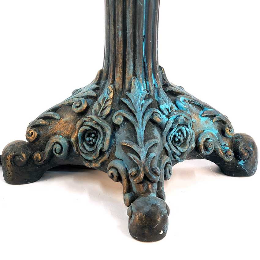 Vintage Style Ornate Faux Brass Resin Rose Lamp with Teal Patina Accents