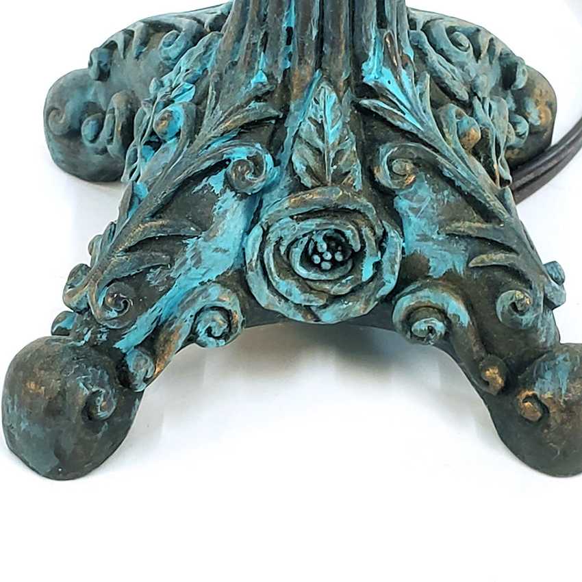 Vintage Style Ornate Faux Brass Resin Rose Lamp with Teal Patina Accents