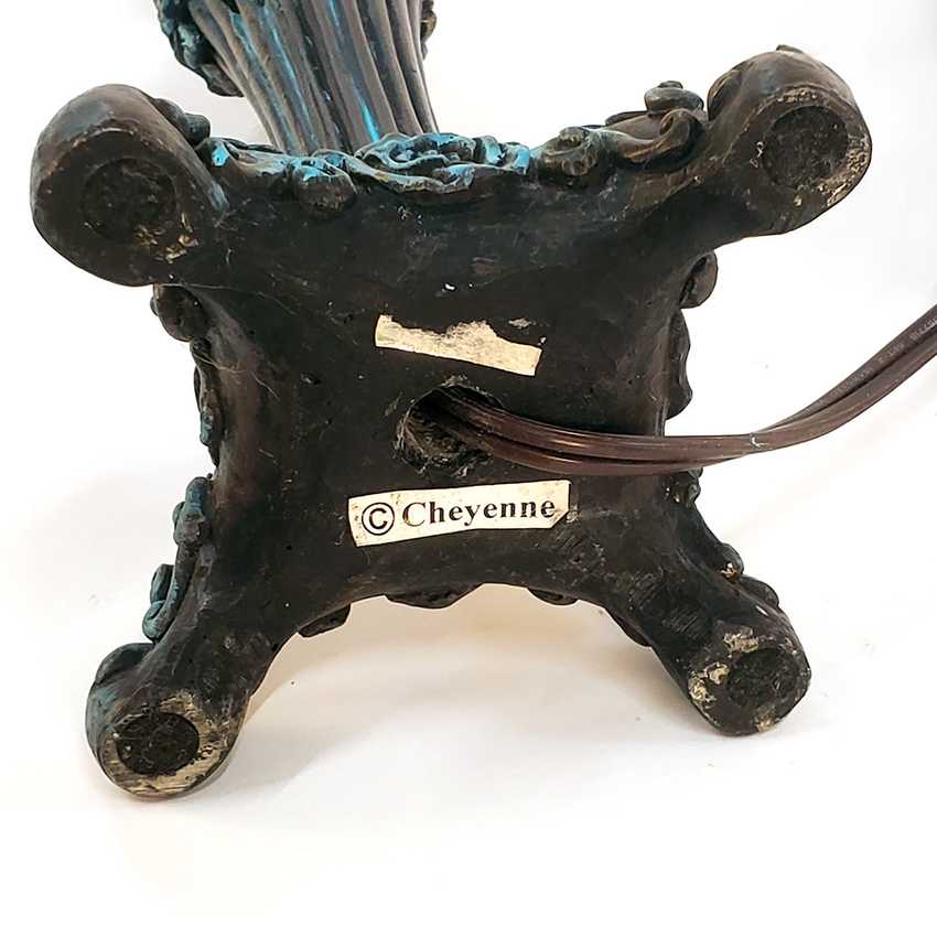 Vintage Style Ornate Faux Brass Resin Rose Lamp with Teal Patina Accents