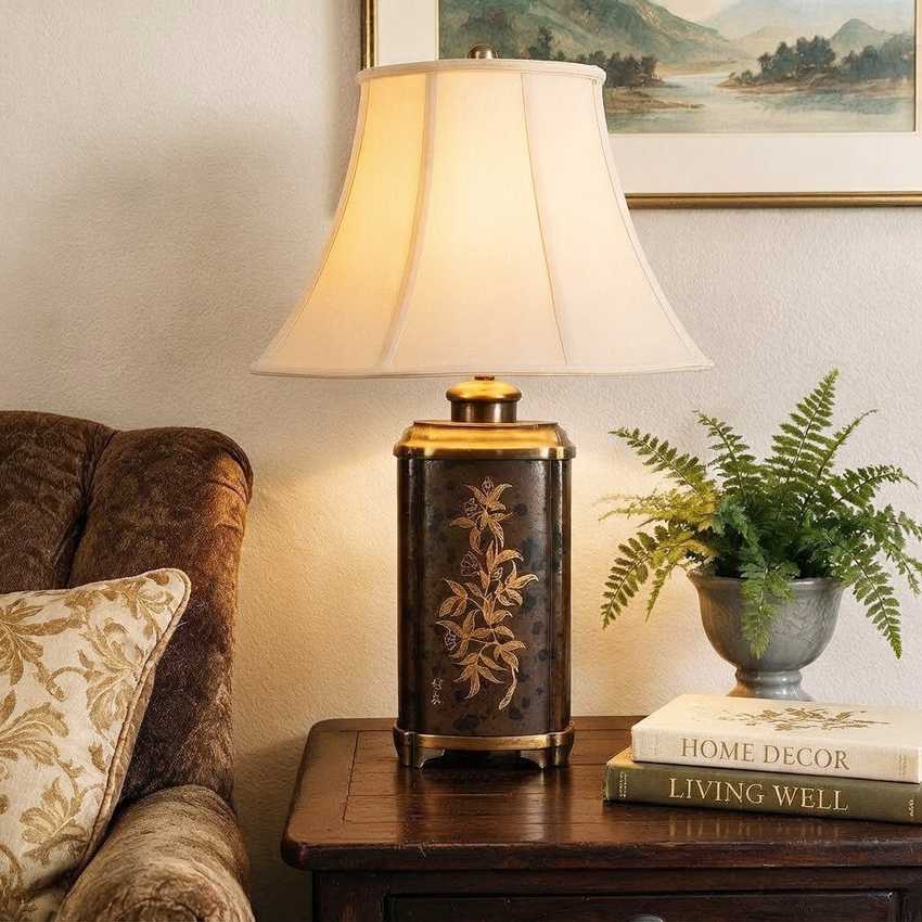 Vintage Asian Leather Wrapped Brass Table Lamp 28.5" | Heavy Brass Lamp; Dark Leather | 3-Way | Chinoiserie Decor