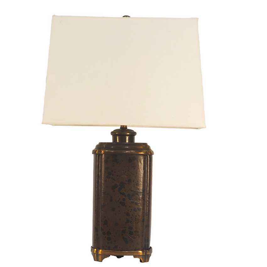 Vintage Asian Leather Wrapped Brass Table Lamp 28.5" | Heavy Brass Lamp; Dark Leather | 3-Way | Chinoiserie Decor