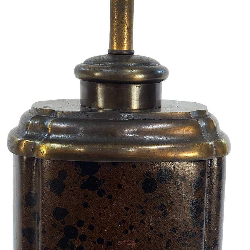 Vintage Asian Leather Wrapped Brass Table Lamp 28.5" | Heavy Brass Lamp; Dark Leather | 3-Way | Chinoiserie Decor