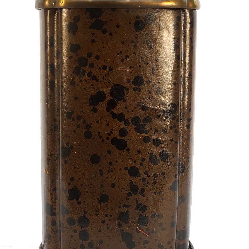 Vintage Asian Leather Wrapped Brass Table Lamp 28.5" | Heavy Brass Lamp; Dark Leather | 3-Way | Chinoiserie Decor