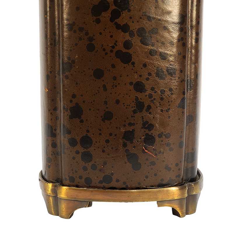 Vintage Asian Leather Wrapped Brass Table Lamp 28.5" | Heavy Brass Lamp; Dark Leather | 3-Way | Chinoiserie Decor