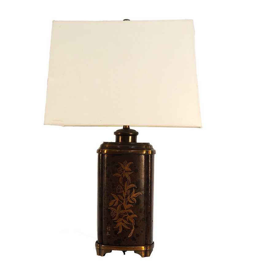 Vintage Asian Leather Wrapped Brass Table Lamp 28.5" | Heavy Brass Lamp; Dark Leather | 3-Way | Chinoiserie Decor