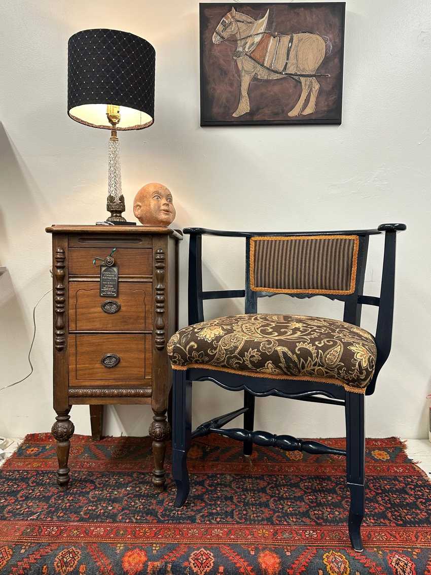 Navy Stripes and Floral Paisley Arm Chair