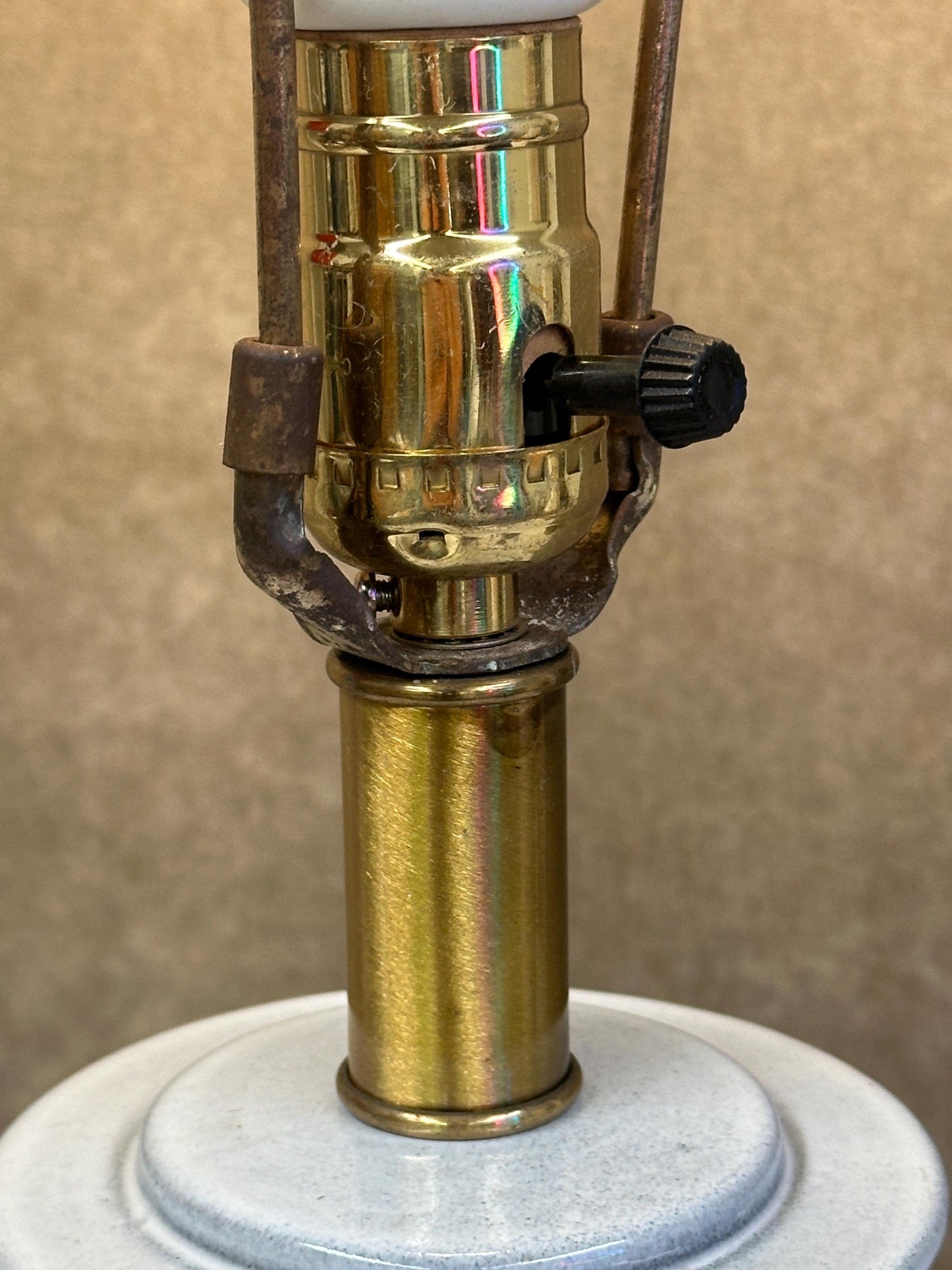 Tall Ceramic Column Lamp on Gold and Black Base