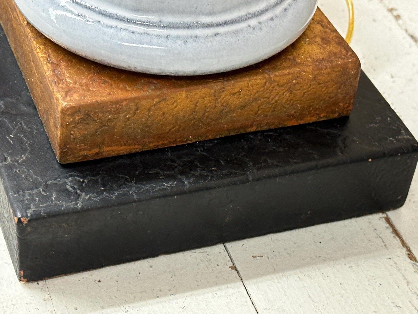 Tall Ceramic Column Lamp on Gold and Black Base