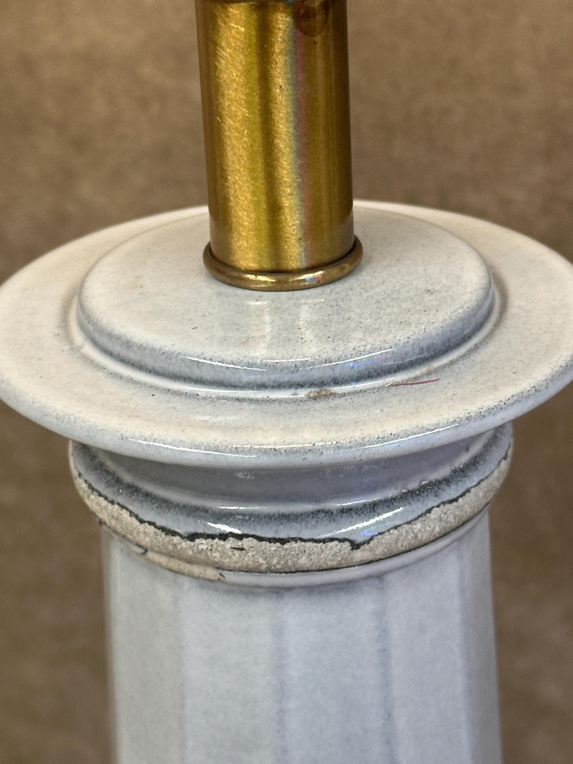 Tall Ceramic Column Lamp on Gold and Black Base