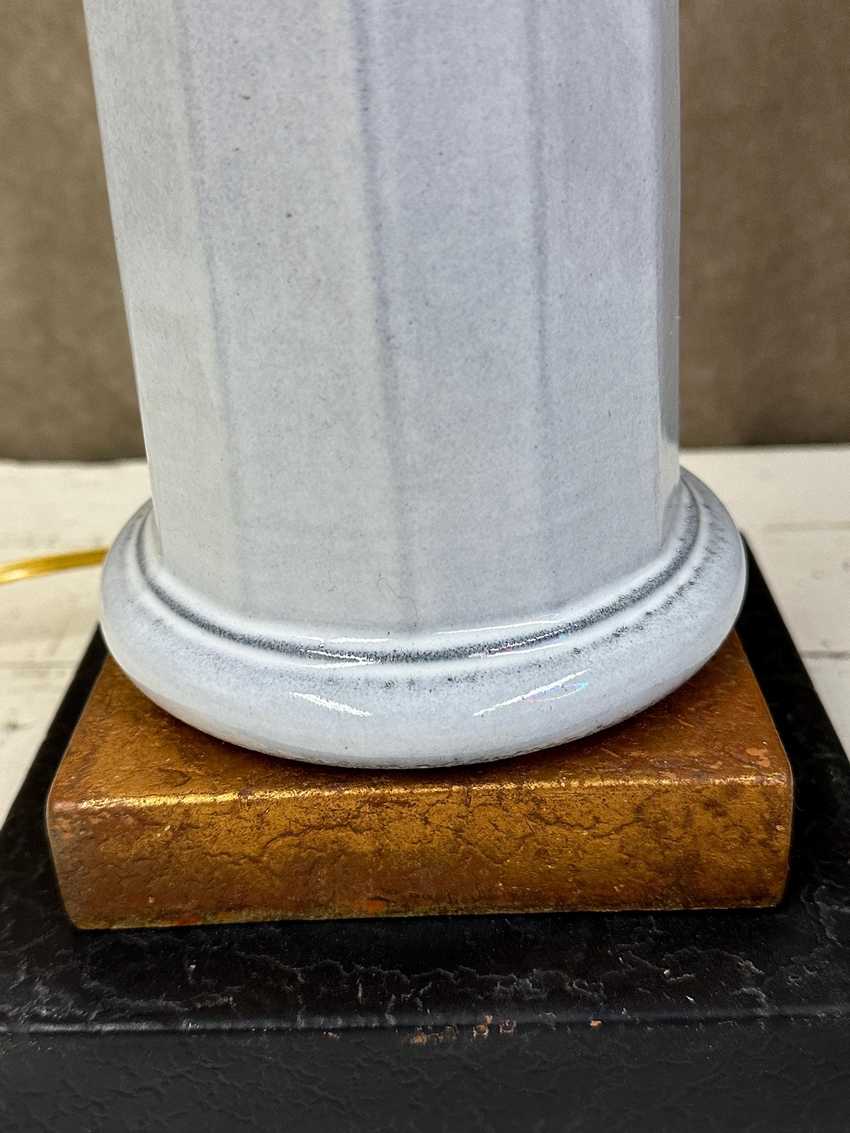 Tall Ceramic Column Lamp on Gold and Black Base