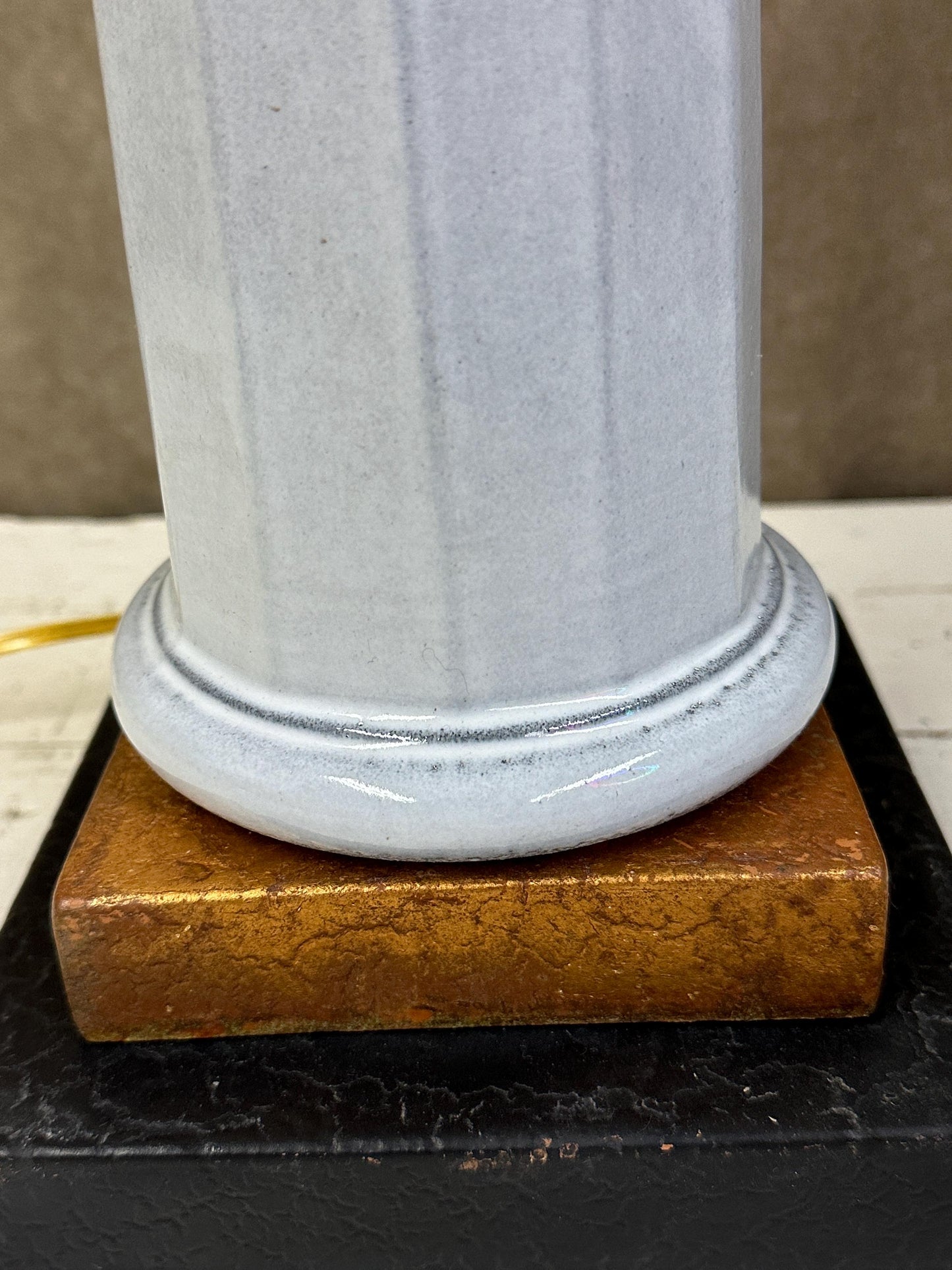 Tall Ceramic Column Lamp on Gold and Black Base