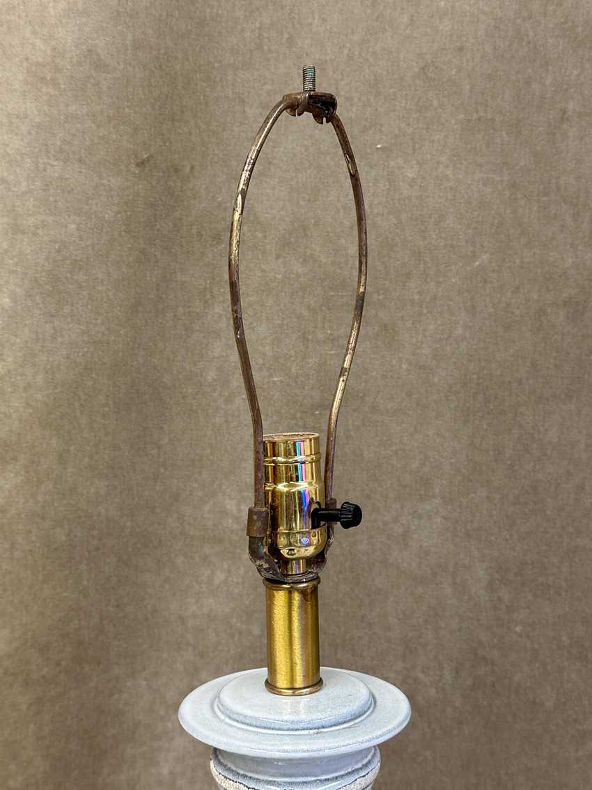 Tall Ceramic Column Lamp on Gold and Black Base