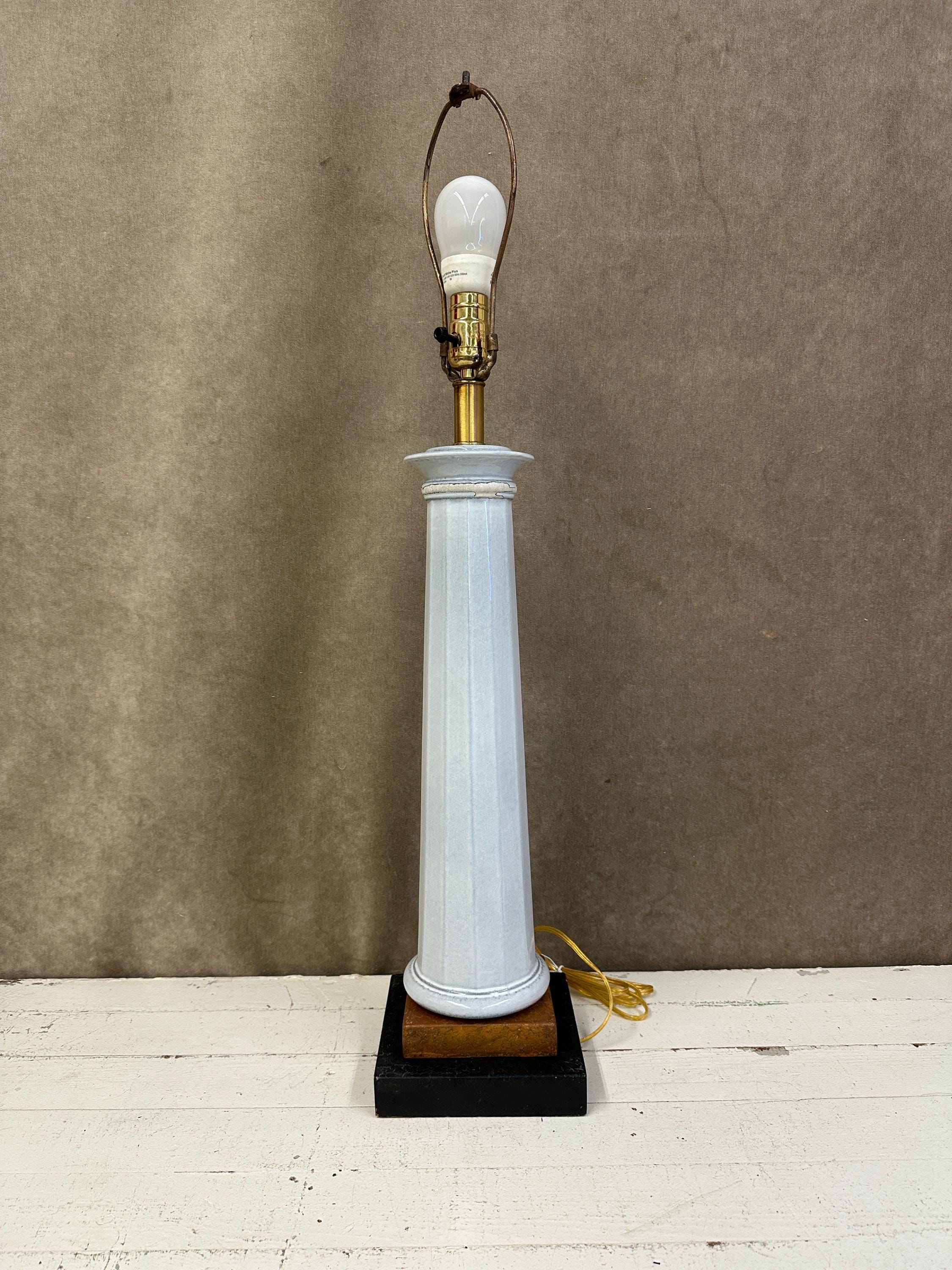 Tall Ceramic Column Lamp on Gold and Black Base