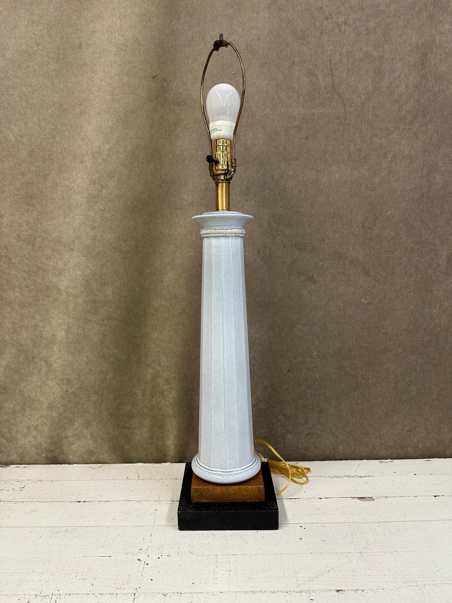 Tall Ceramic Column Lamp on Gold and Black Base