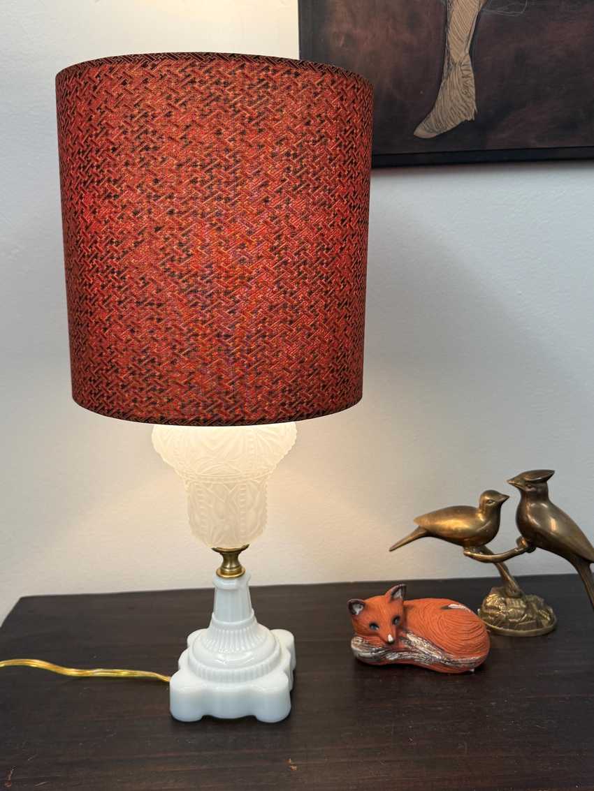 9 Inch Brick Red Geometric Patterned Drum Lampshade