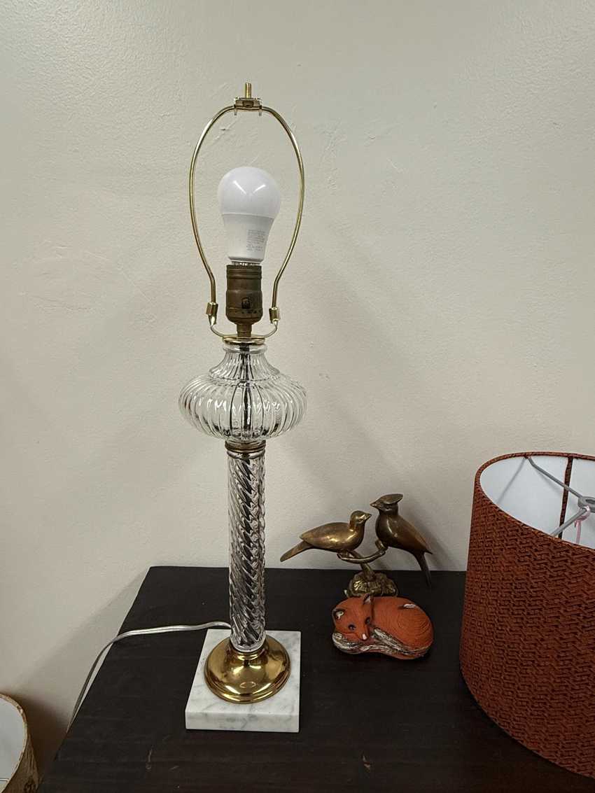 Tall Swirled Ribbed Glass Lamp, Textured Table Lamp, Modern Contemporary Swirled Lamp