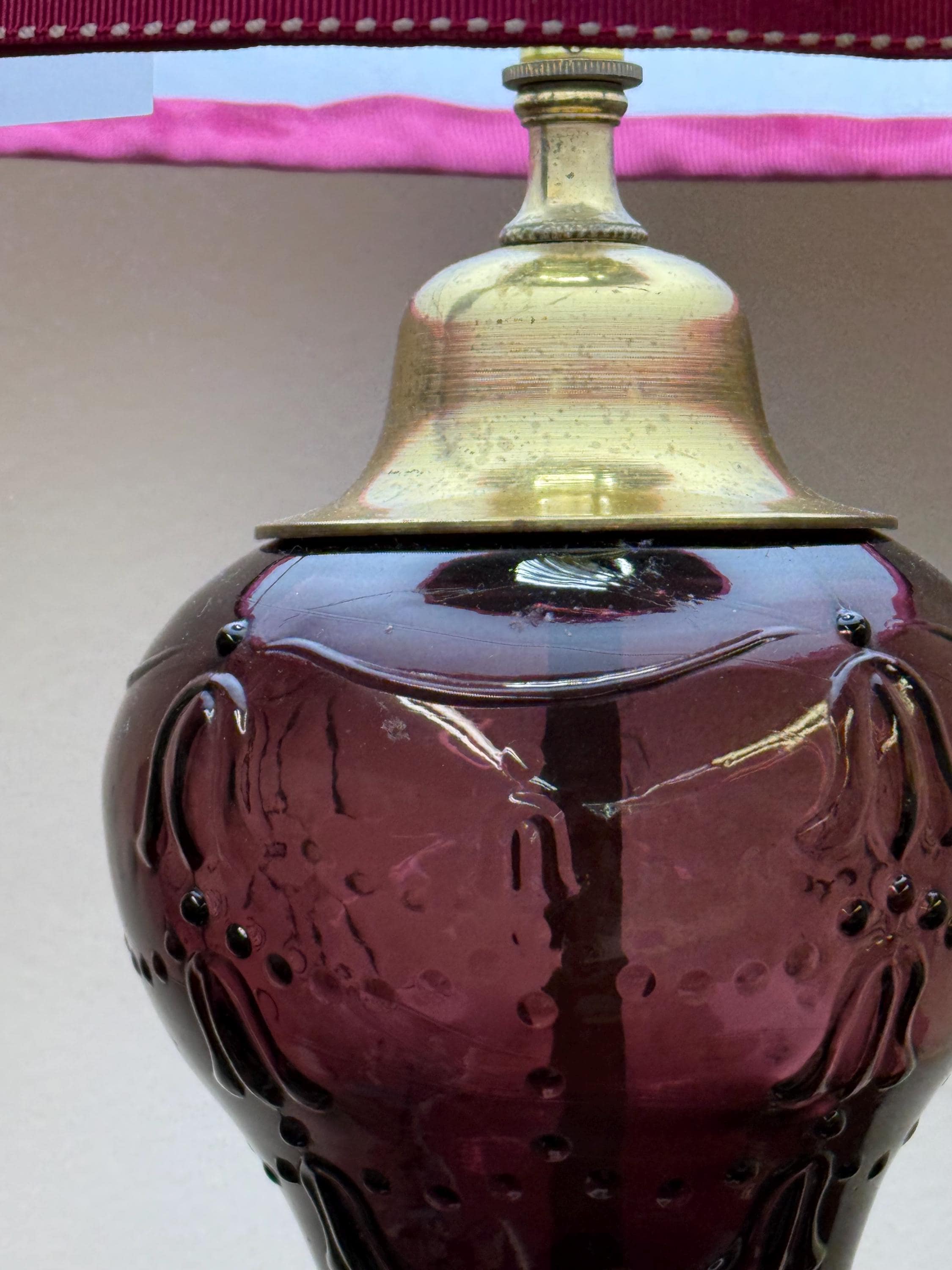 Vintage Deep Purple Glass Table Lamp, Amethyst Retro Glass Lamp, Mid Century Art Deco Amethyst Lamp