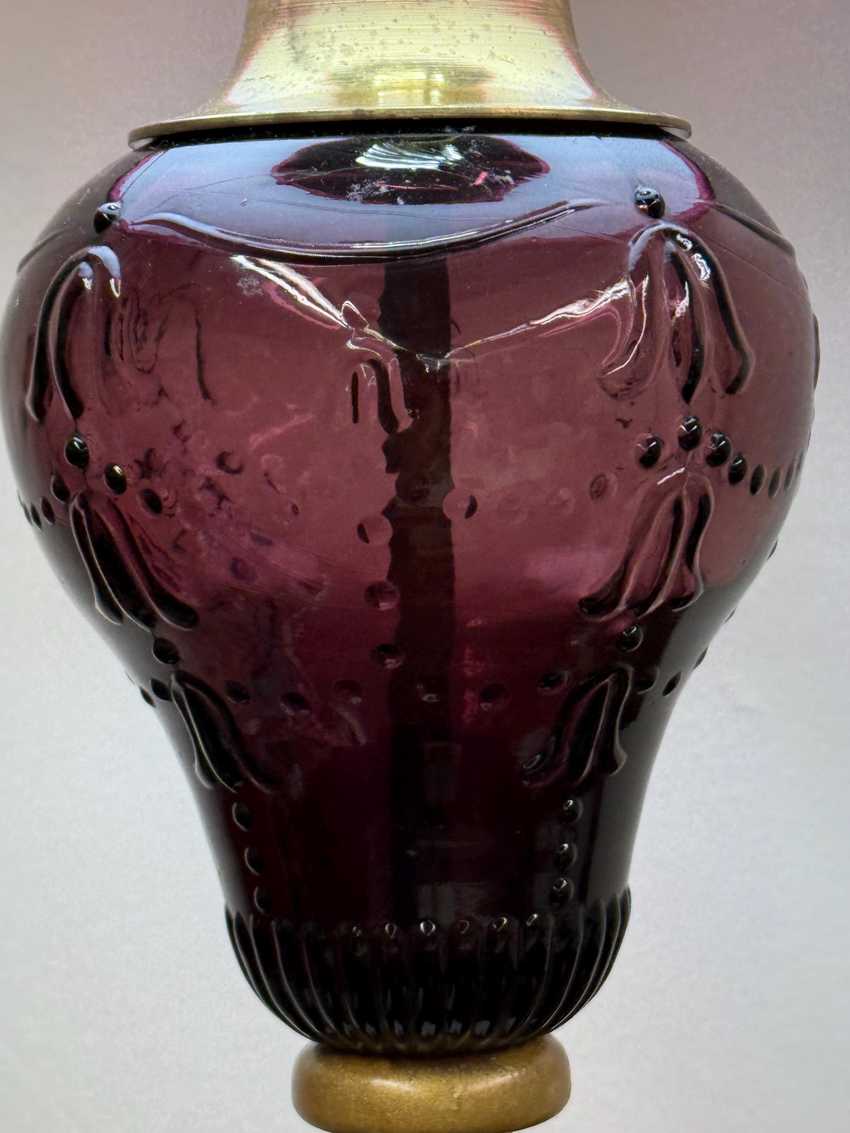 Vintage Deep Purple Glass Table Lamp, Amethyst Retro Glass Lamp, Mid Century Art Deco Amethyst Lamp