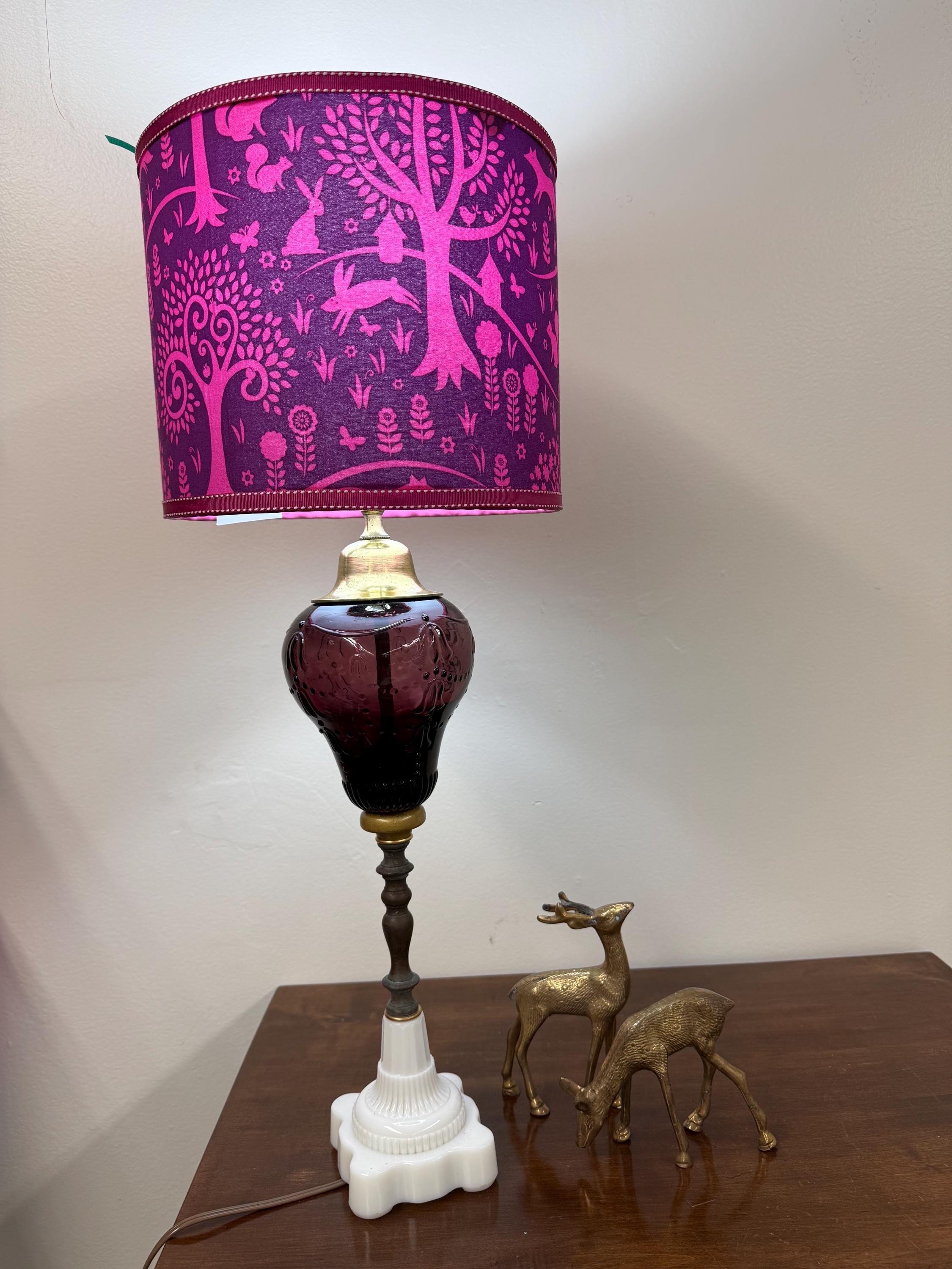 Vintage Deep Purple Glass Table Lamp, Amethyst Retro Glass Lamp, Mid Century Art Deco Amethyst Lamp