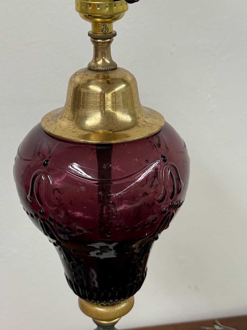 Vintage Deep Purple Glass Table Lamp, Amethyst Retro Glass Lamp, Mid Century Art Deco Amethyst Lamp