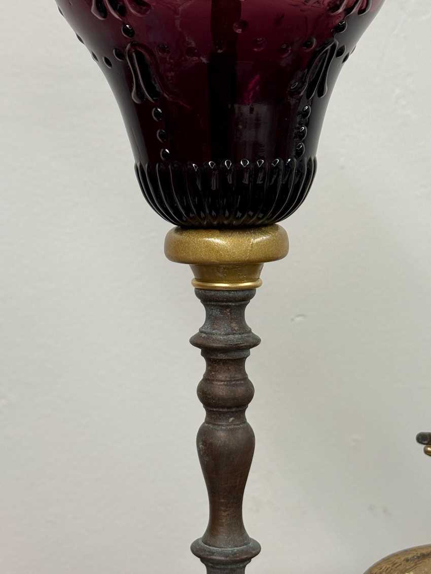 Vintage Deep Purple Glass Table Lamp, Amethyst Retro Glass Lamp, Mid Century Art Deco Amethyst Lamp
