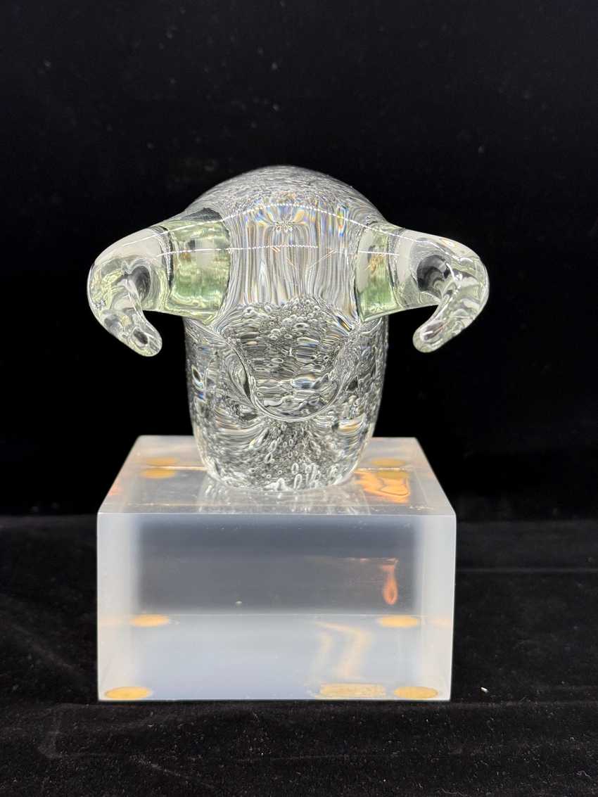 Vintage Clear Controlled Hand Blown Glass Bull, Hand Blown Glass Sculpture, Art Glass Figurine