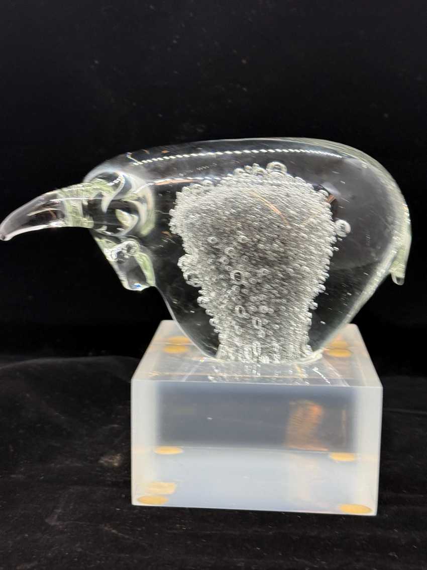 Vintage Clear Controlled Hand Blown Glass Bull, Hand Blown Glass Sculpture, Art Glass Figurine