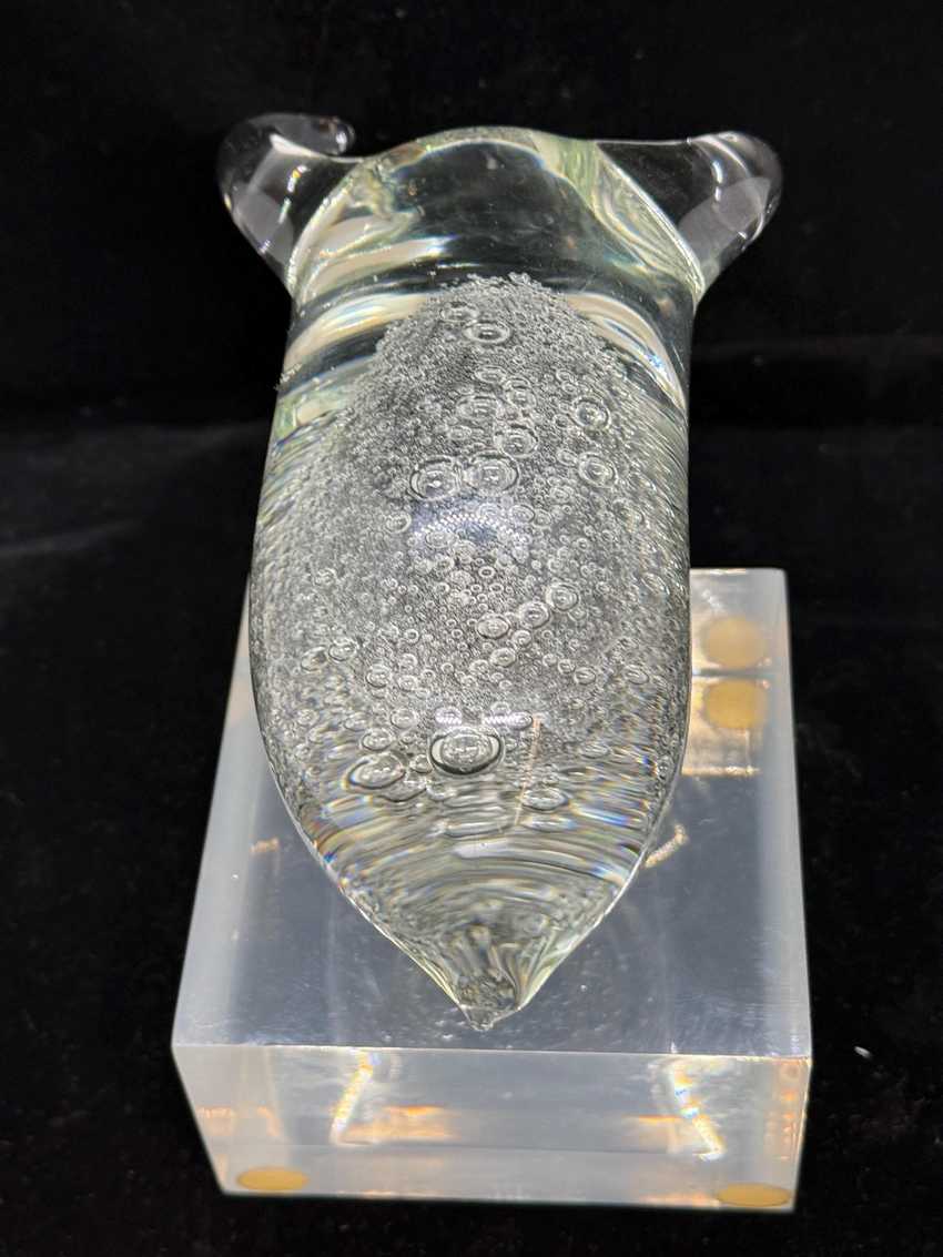 Vintage Clear Controlled Hand Blown Glass Bull, Hand Blown Glass Sculpture, Art Glass Figurine