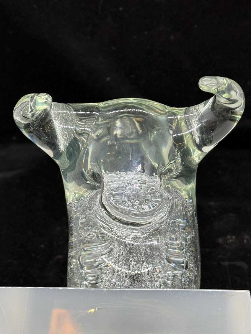 Vintage Clear Controlled Hand Blown Glass Bull, Hand Blown Glass Sculpture, Art Glass Figurine