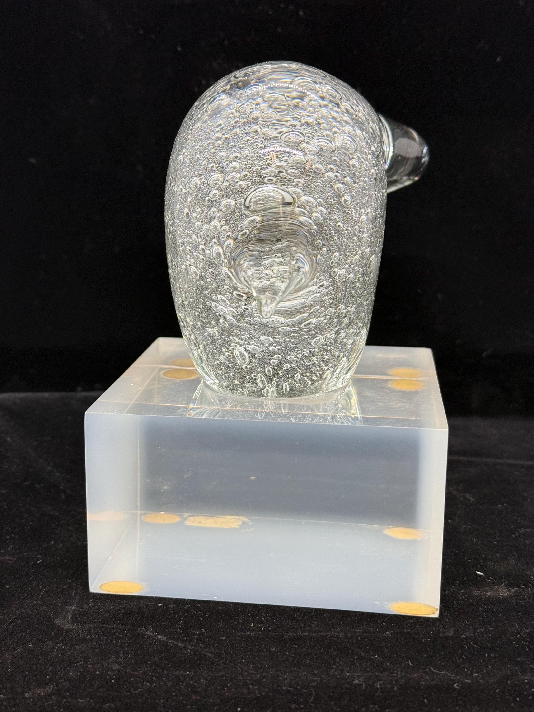 Vintage Clear Controlled Hand Blown Glass Bull, Hand Blown Glass Sculpture, Art Glass Figurine