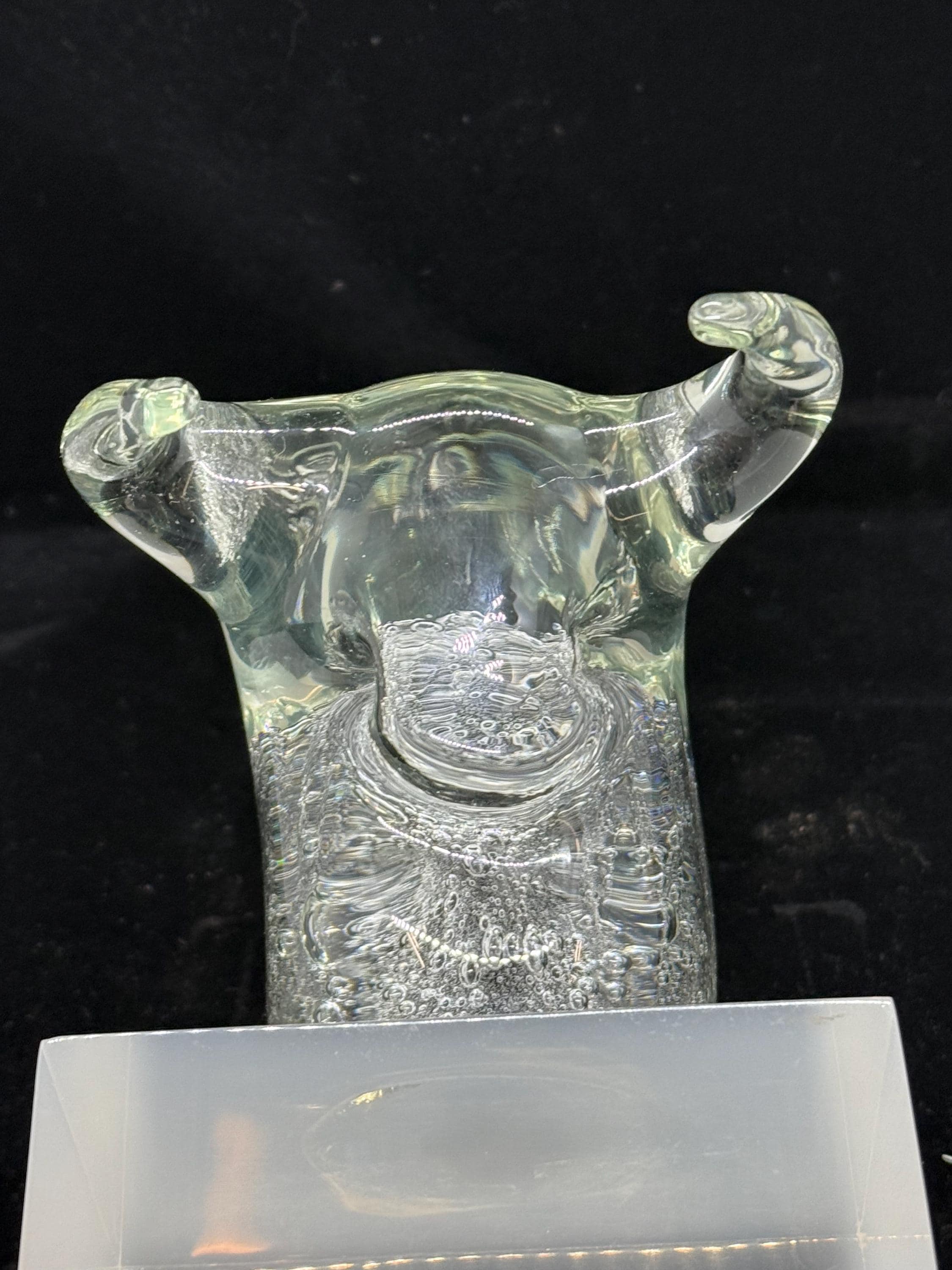 Vintage Clear Controlled Hand Blown Glass Bull, Hand Blown Glass Sculpture, Art Glass Figurine