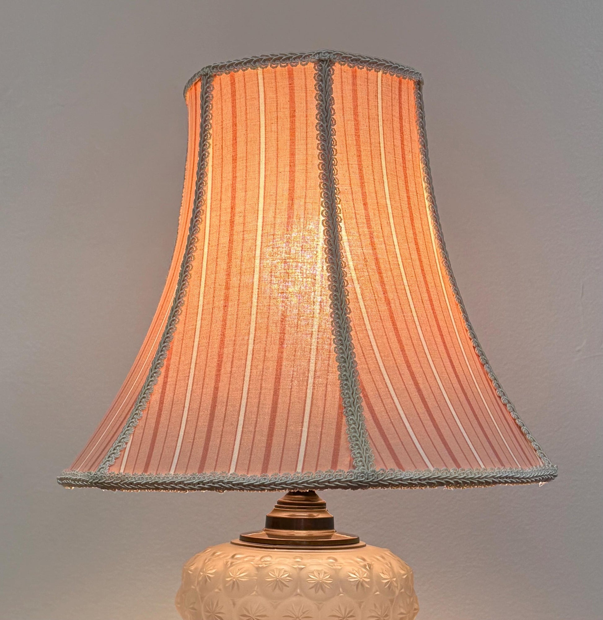 Hand Sewn Pink and White Stripe 6 Panel Lampshade