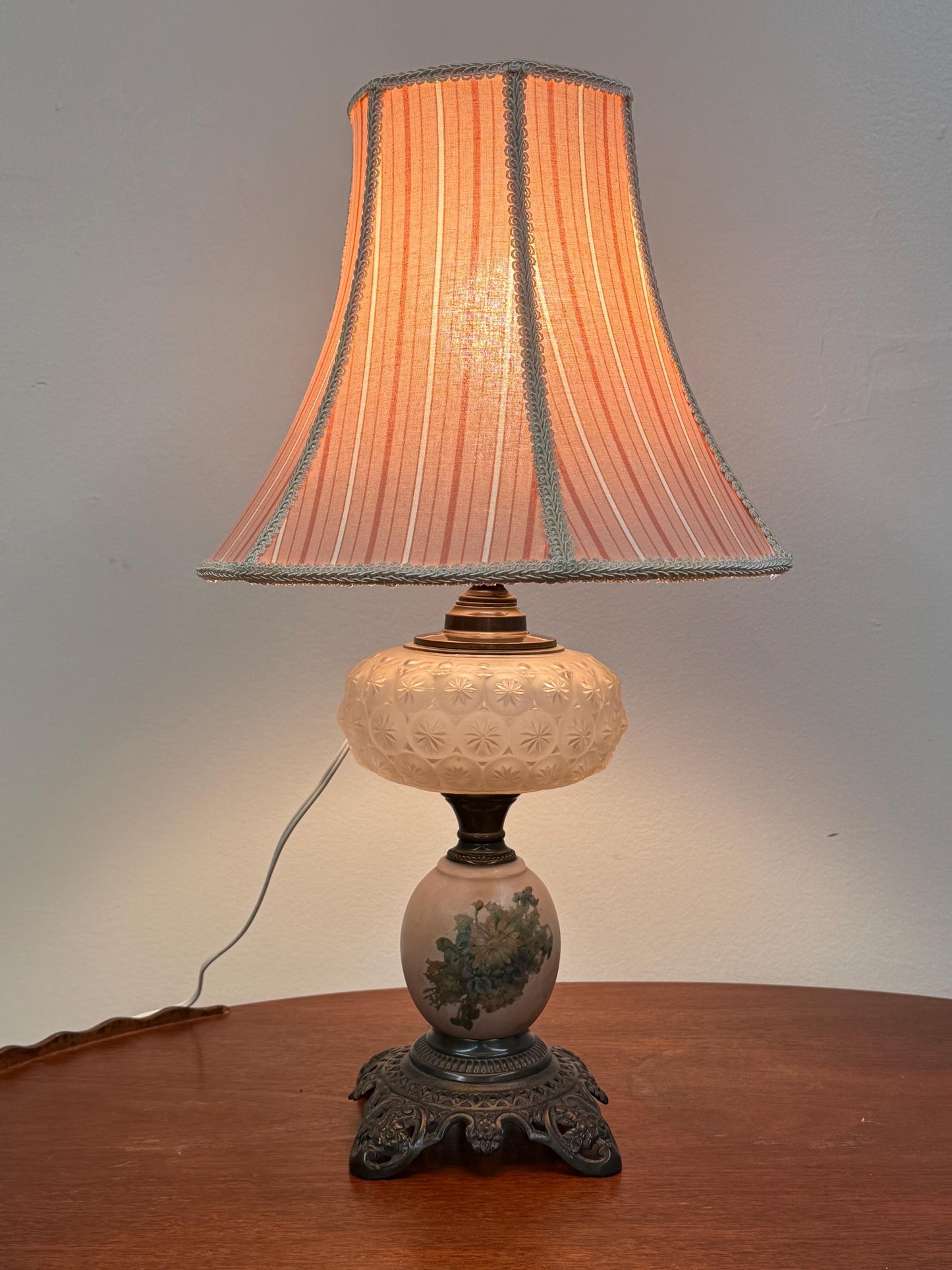 Hand Sewn Pink and White Stripe 6 Panel Lampshade