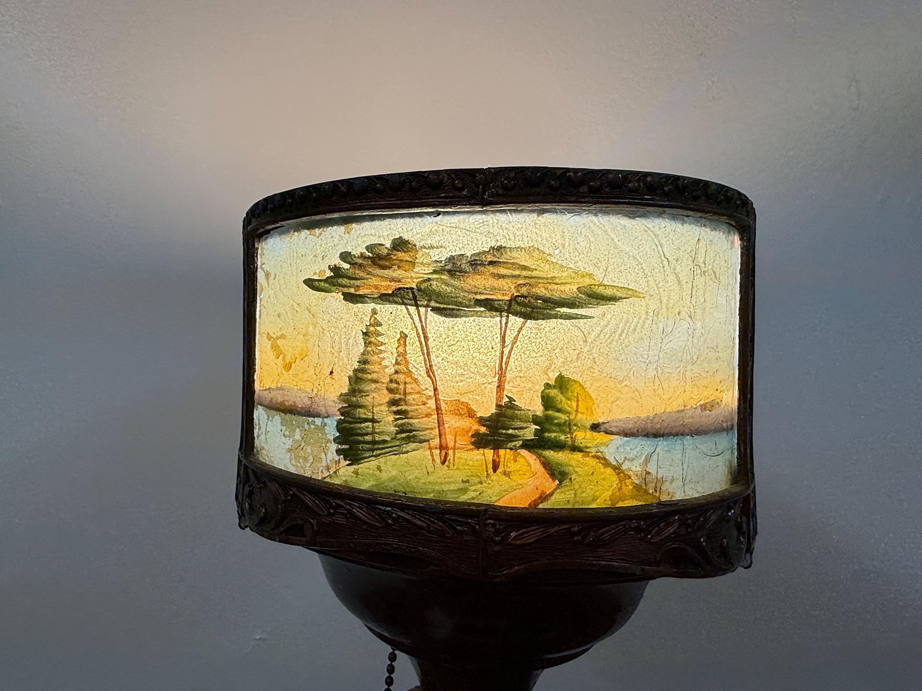 1920s Reverse Painted Working Tall Table Lamp, Vintage Antique Vintage Lighting, Art Deco Decorative Table Lamp