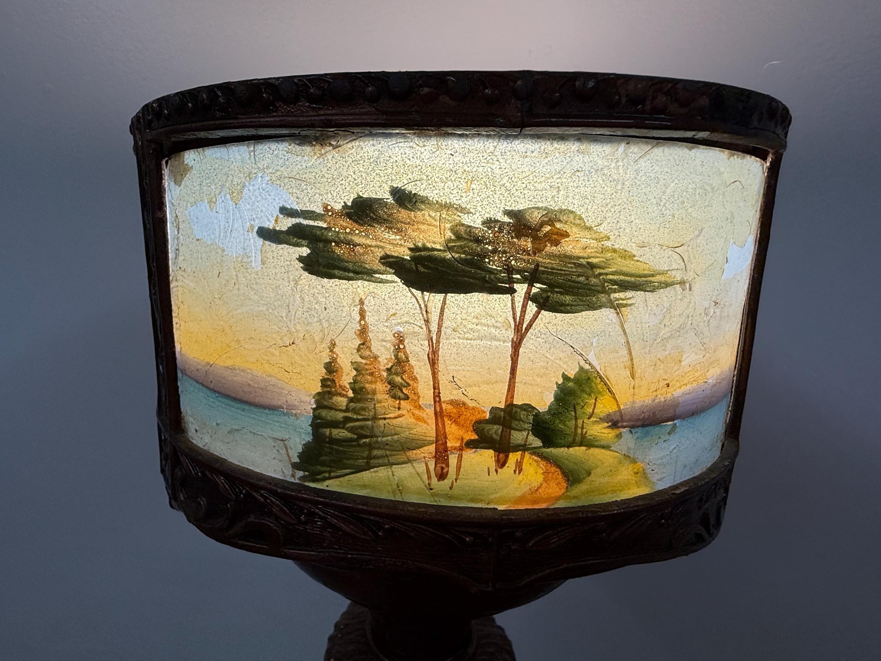 1920s Reverse Painted Working Tall Table Lamp, Vintage Antique Vintage Lighting, Art Deco Decorative Table Lamp
