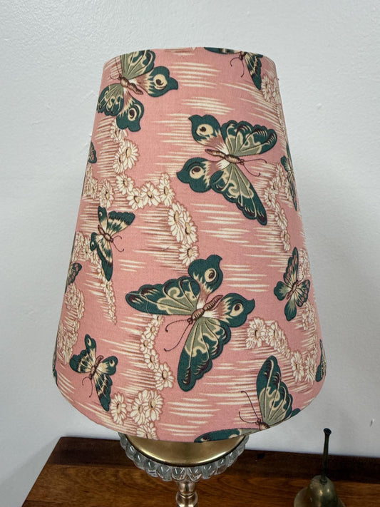 Green Retro Buttflies on Pink, Small Handmade Cone Lampshade