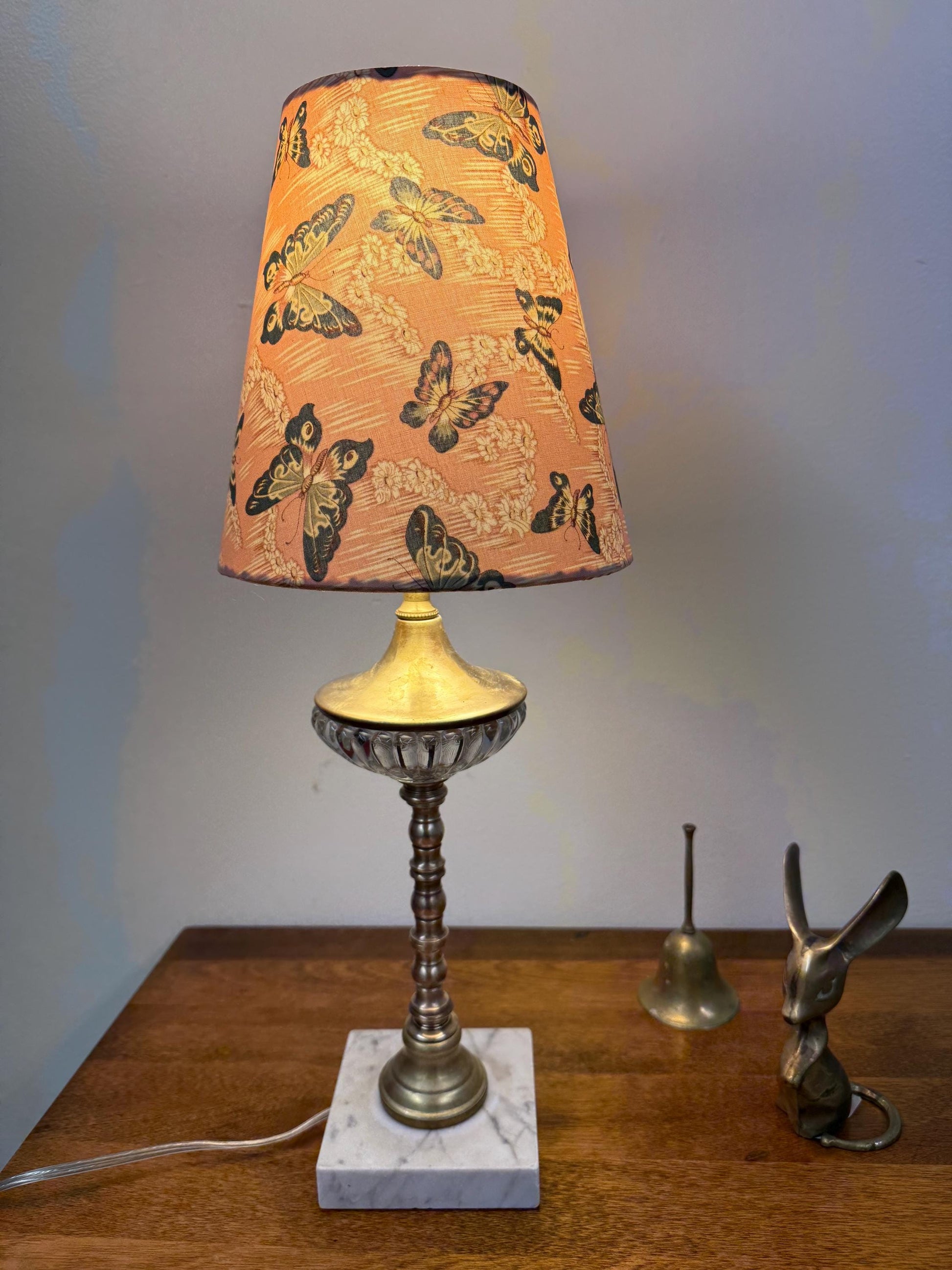 Green Retro Buttflies on Pink, Small Handmade Cone Lampshade