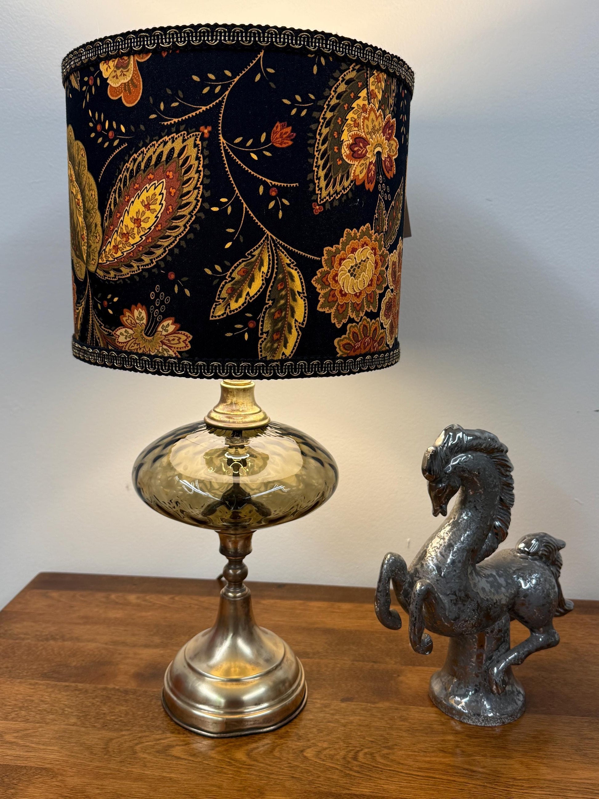 Smokey Grey Glass and Brass Lamp