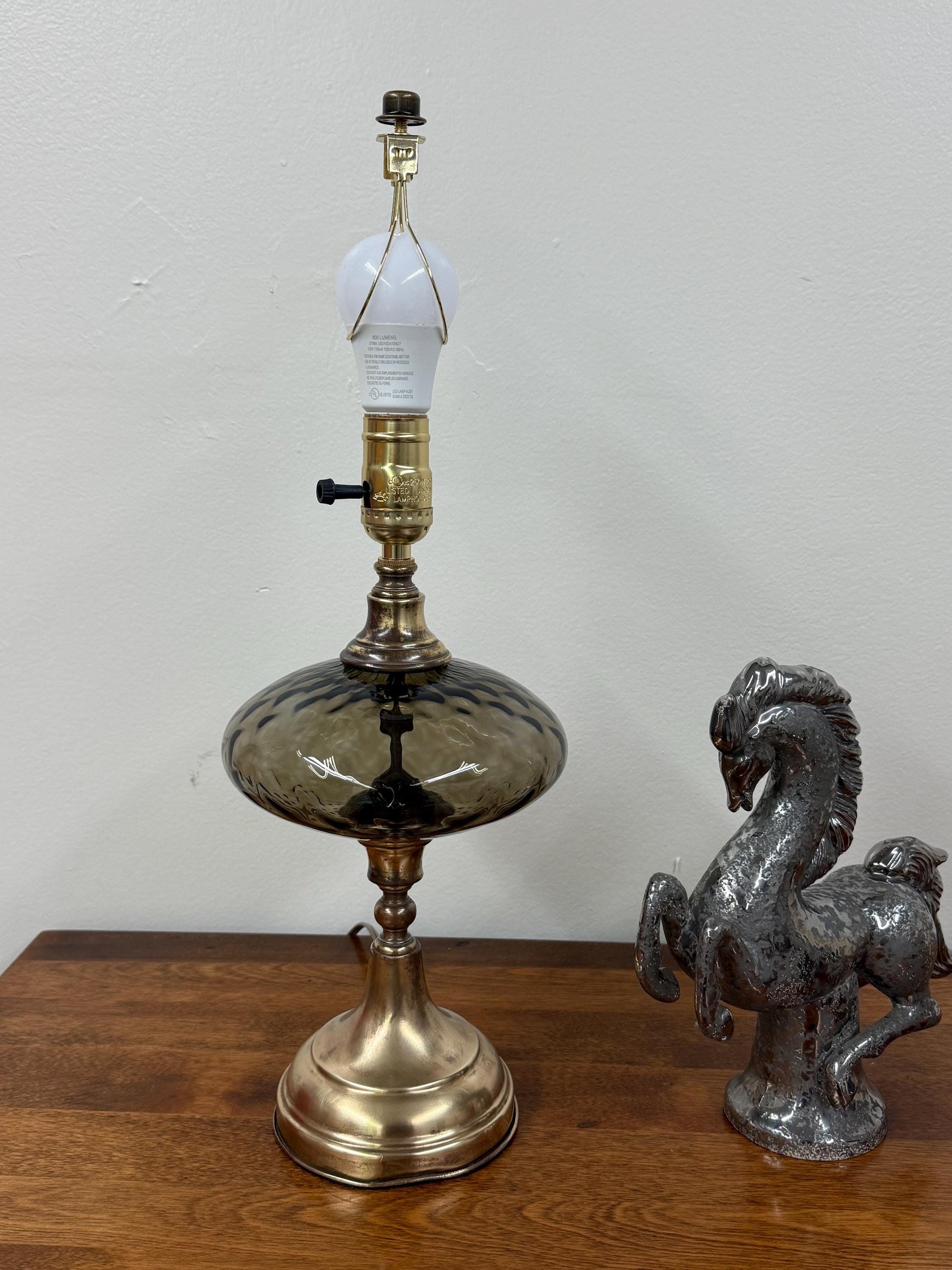 Smokey Grey Glass and Brass Lamp