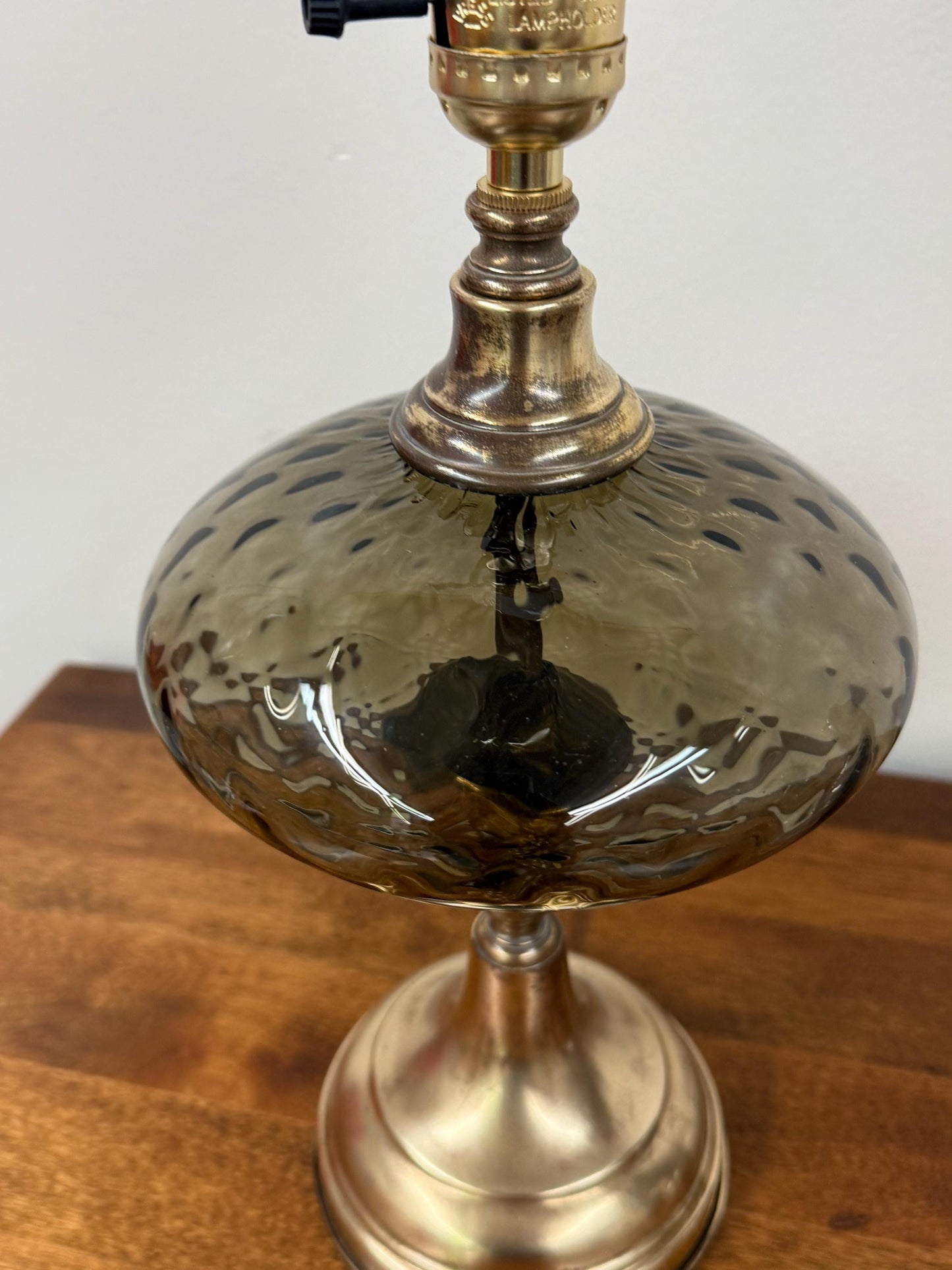 Smokey Grey Glass and Brass Lamp