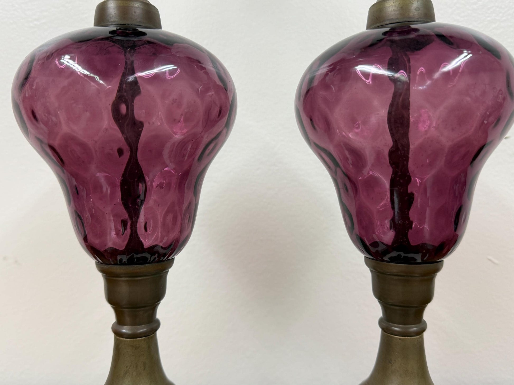 Vintage Amethyst / Purple Thumprint Glass Lamps, PAIR