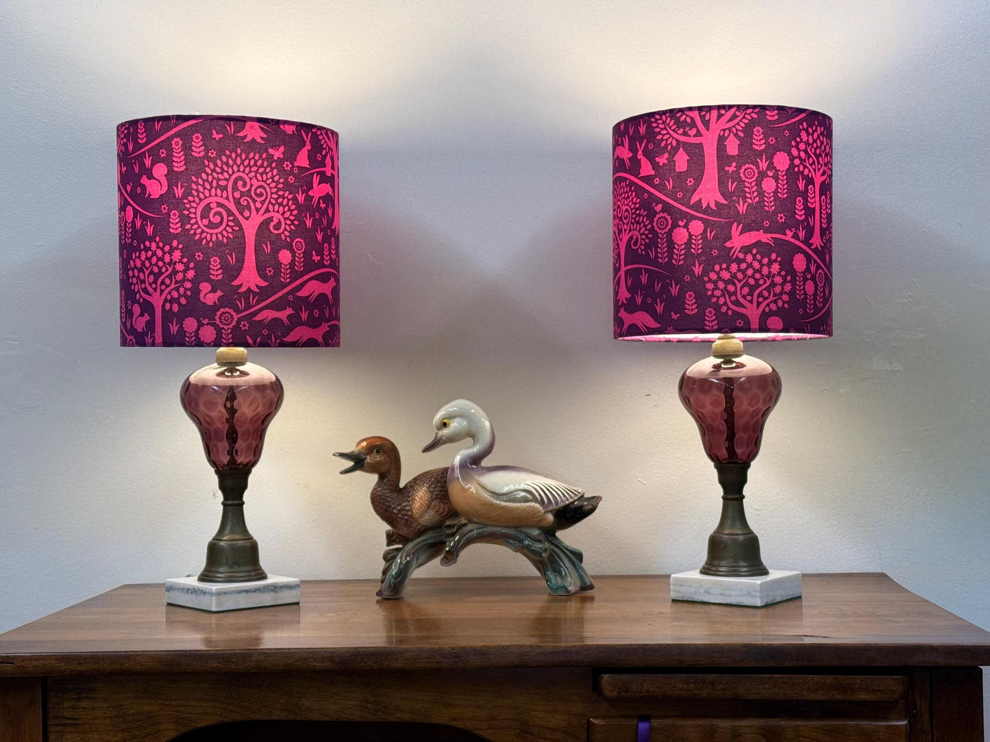 Vintage Amethyst / Purple Thumprint Glass Lamps, PAIR