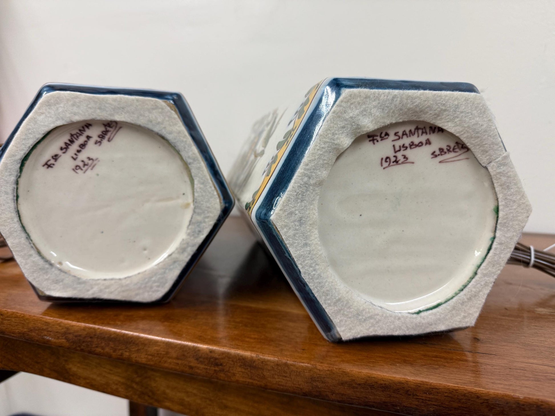 PAIR of Portuguese Santana Lisboa Ceramic Lamps, signed and made in 1923