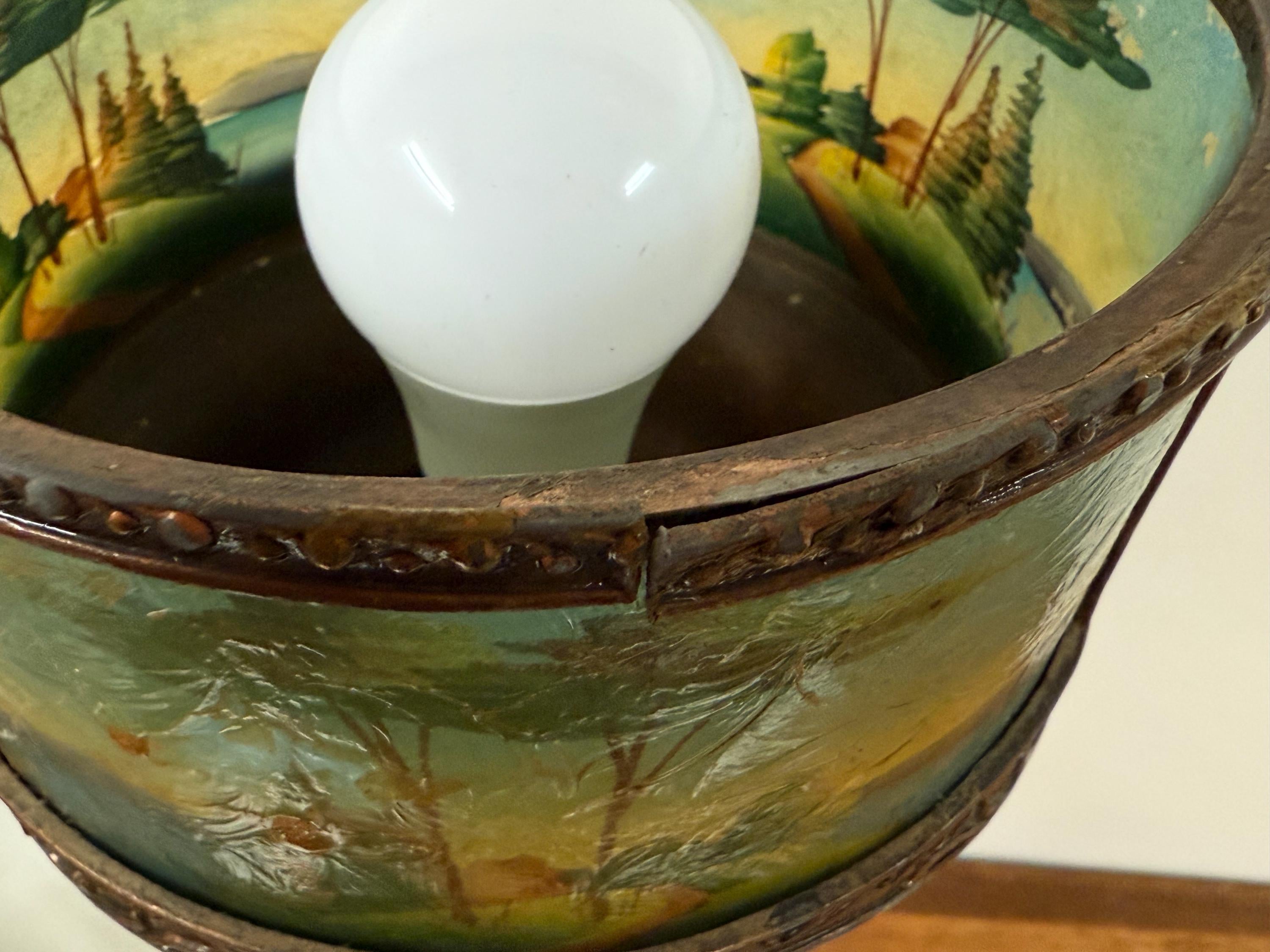 1920s Reverse Painted Working Tall Table Lamp, Vintage Antique Vintage Lighting, Art Deco Decorative Table Lamp
